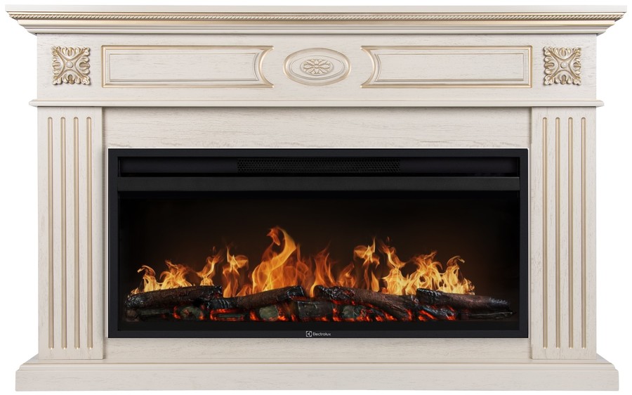 

Линейный электрокамин Electrolux, Слоновая кость, Electrolux EFP/P-4220LS с порталом Firelight Siena 42, слоновая кость с золотой патиной