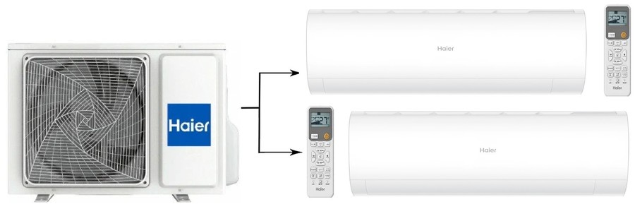 Мульти сплит-система на 2 комнаты Haier карниз для ванной комнаты г образный 80×80 см белый