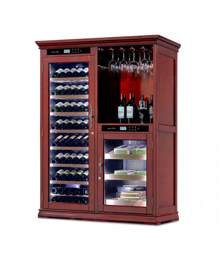 Отдельностоящий винный шкаф 101-200 бутылок MEYVEL MV108-WM2-BAR-HUM-C, цвет махагон