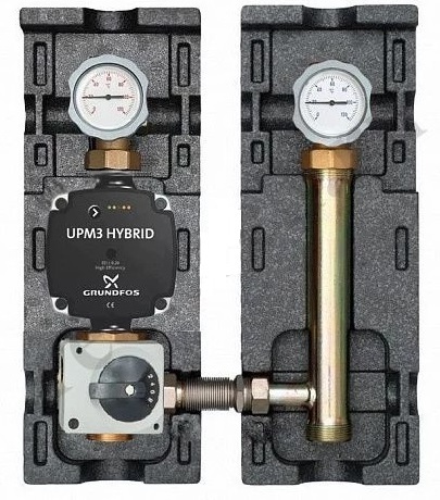 Насосная группа Meibes V-MK 1 с насосом Grundfos UPM3 Hybrid 25-70, со смесителем, подающая линия слева, с сервоприводом 220В