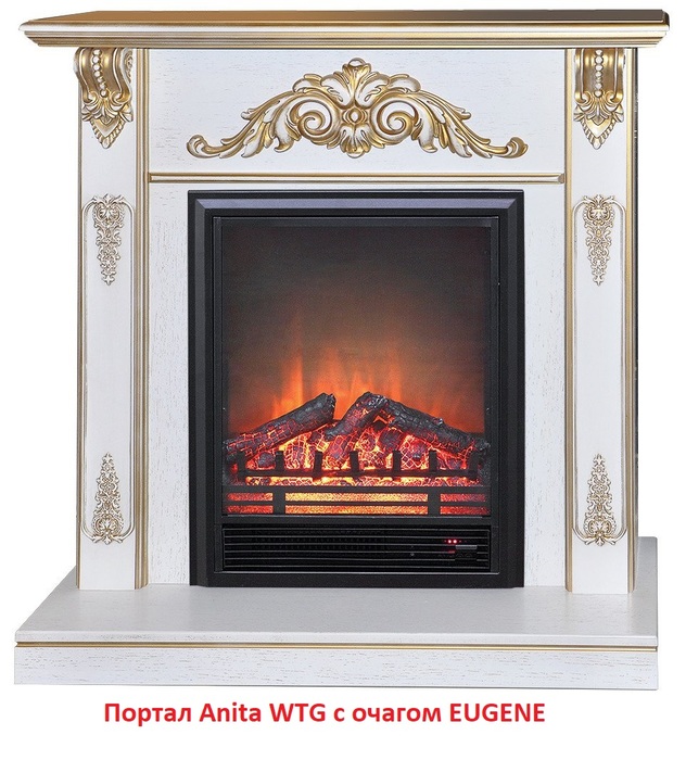 Угловой классический портал Real-Flame Anita corner WTG, цвет белый дуб с золотой патиной - фото 2