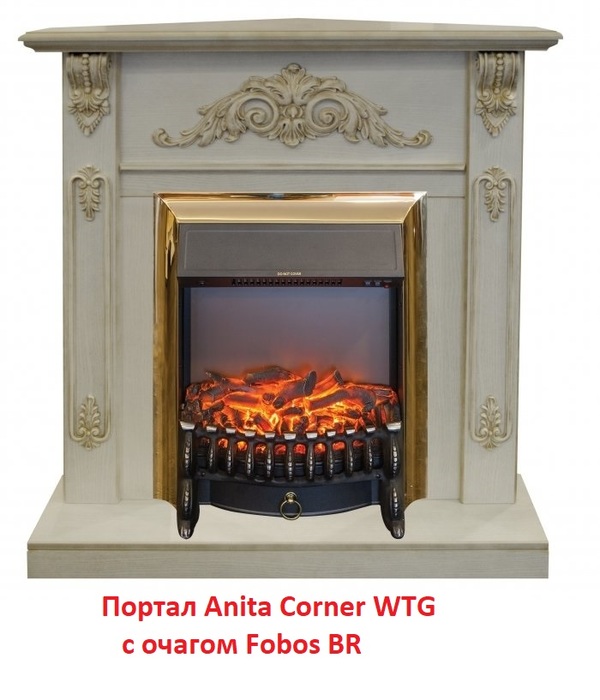 Угловой классический портал Real-Flame Anita corner WTG, цвет белый дуб с золотой патиной - фото 4