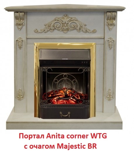 Угловой классический портал Real-Flame Anita corner WTG, цвет белый дуб с золотой патиной - фото 3