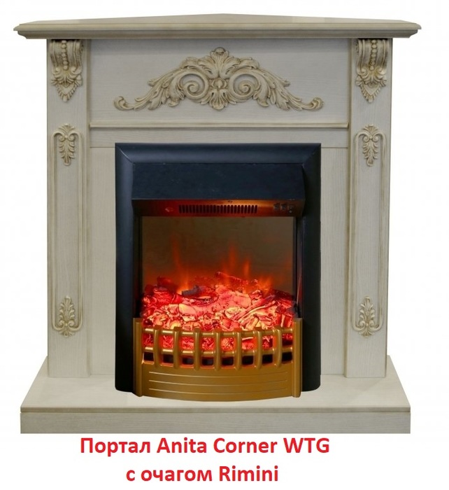 Угловой классический портал Real-Flame Anita corner WTG, цвет белый дуб с золотой патиной - фото 5
