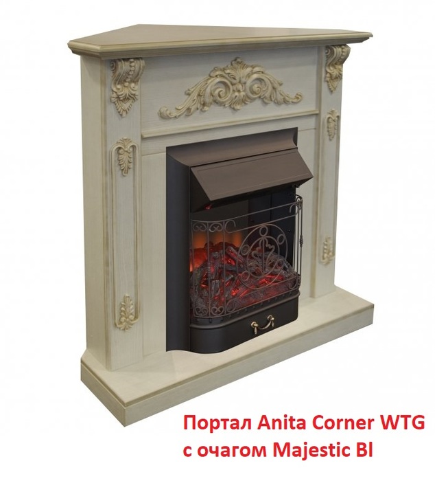 Угловой классический портал Real-Flame Anita corner WTG, цвет белый дуб с золотой патиной - фото 6