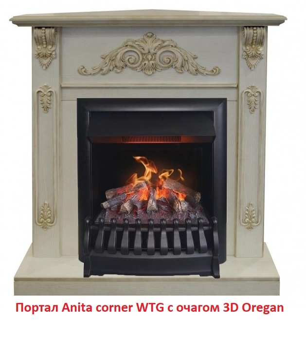 Угловой классический портал Real-Flame Anita corner WTG, цвет белый дуб с золотой патиной - фото 7