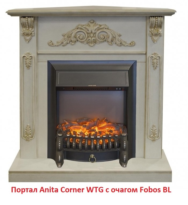 Угловой классический портал Real-Flame Anita corner WTG, цвет белый дуб с золотой патиной - фото 8