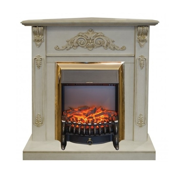 Угловой классический портал Real-Flame Anita corner WTG, цвет белый дуб с золотой патиной - фото 10