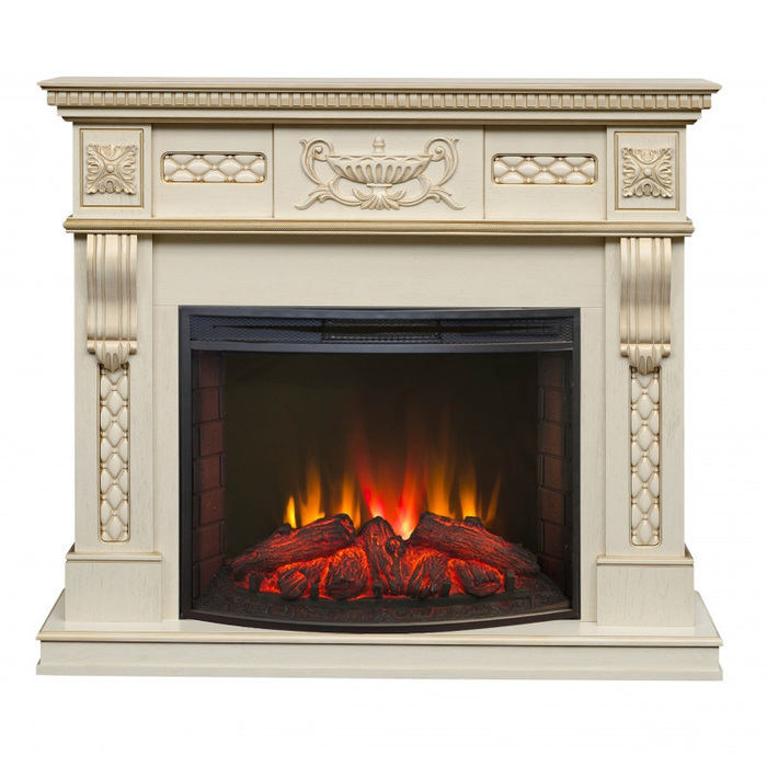 

Электрокамин с широким очагом 2D Real-Flame, Белый дуб с золотой патиной, Real-Flame Corsica Lux 25,5/26 WT с очагом Evrika 25,5 LED