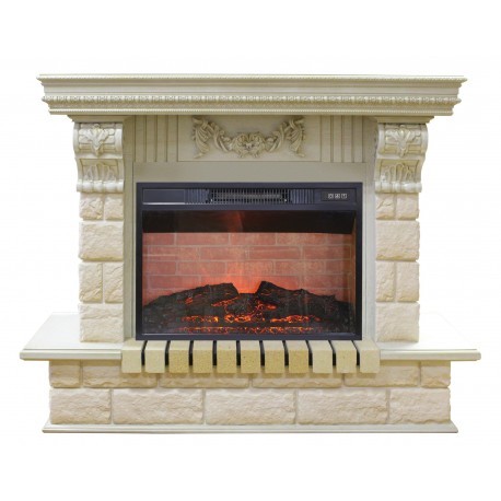 

Электрокамин с широким очагом 2D Real-Flame, Белый дуб с золотой патиной, Real-Flame Gracia 25'5/24 WT с очагом Irvine 24