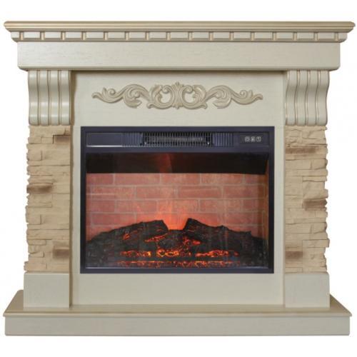 

Электрокамин с широким очагом 2D Real-Flame, Белый дуб с золотой патиной, Real-Flame Marseille Luxe 24 с очагом Irvine 24