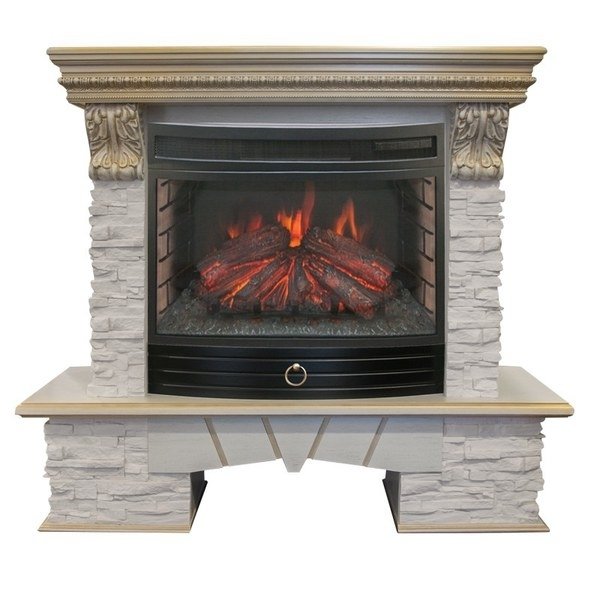 

Электрокамин с широким очагом 2D Real-Flame, Сланец белый, Real-Flame Rockland LUX 25 с очагом Firespace 25 S IR