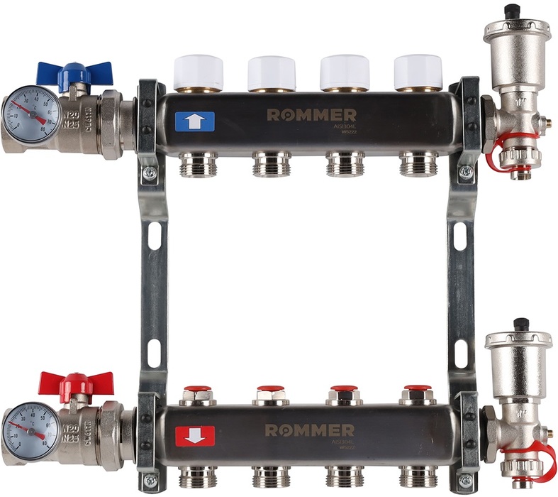 Для отопления Rommer 1/3/4x4 с запорными клапанами (RMS-3210-000004) для отопления rommer 1 3 4x10 с запорными клапанами rms 3200 000010