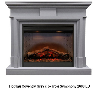 Электрокамин (очаг+портал) Royal Flame Coventry Grey с очагом Symphony 2608 EU/ 2624-L, цвет серый Royal Flame Coventry Grey с очагом Symphony 2608 EU/ 2624-L - фото 1
