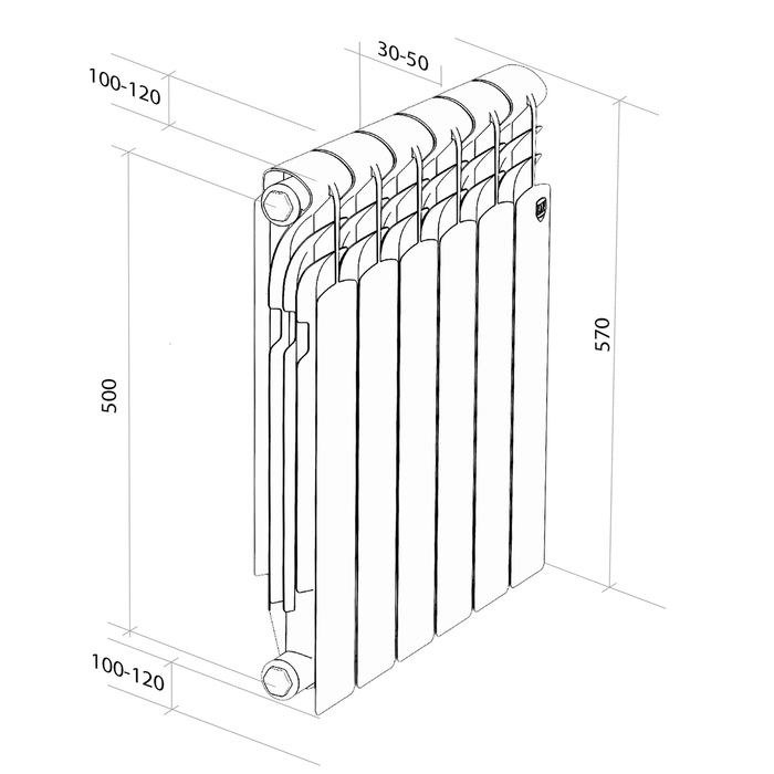 Алюминиевый радиатор Royal Thermo Revolution 500 10 секц, цвет белый - фото 6