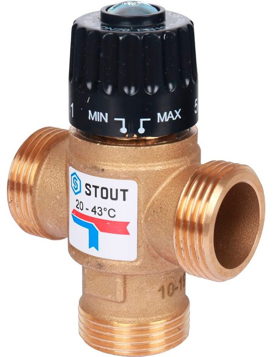 Смесительный клапан STOUT 1 НР 20-43°С KV 2,5 м3/ч смесительный клапан stout 2 kvs 40 м3 ч