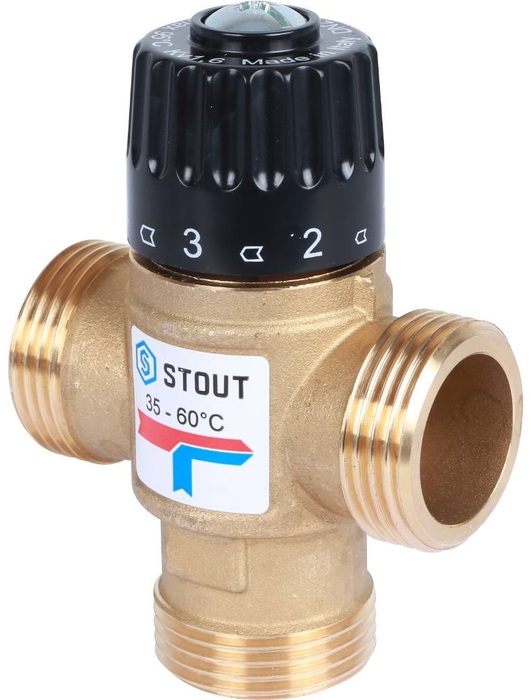 Смесительный клапан STOUT 1 НР 35-60°С KV 1,6 м3/ч смесительный клапан stout 2 kvs 40 м3 ч