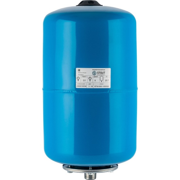 Гидроаккумулятор STOUT 20л/8-10бар вертикальный (STW-0001-000020), цвет синий