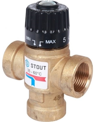 Смесительный клапан STOUT 3/4 ВР 35-60°С KV 1,6 м3/ч термостатический смесительный клапан для систем отопления и гвс 3 4 вр stout 35 60 °с kvs 1 6 м3 ч