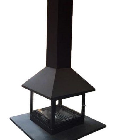 дровяной камин теплодар вертикаль керамика Готовый дровяной каминокомплект TRAFORART VULCANO CENTRAL со стеклом полка керамика черная