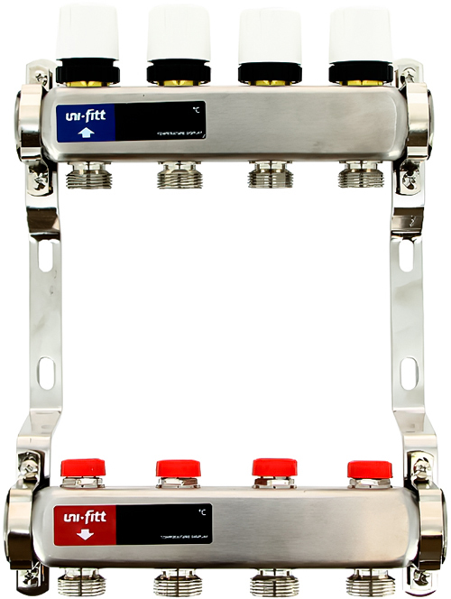 

Для отопления Uni-fitt, Uni-fitt 1 х 10 вых 3/4 с вентилями, нерж. сталь