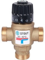 Смесительный клапан STOUT 3/4 НР 20-43°С KV 1,6 м3/ч