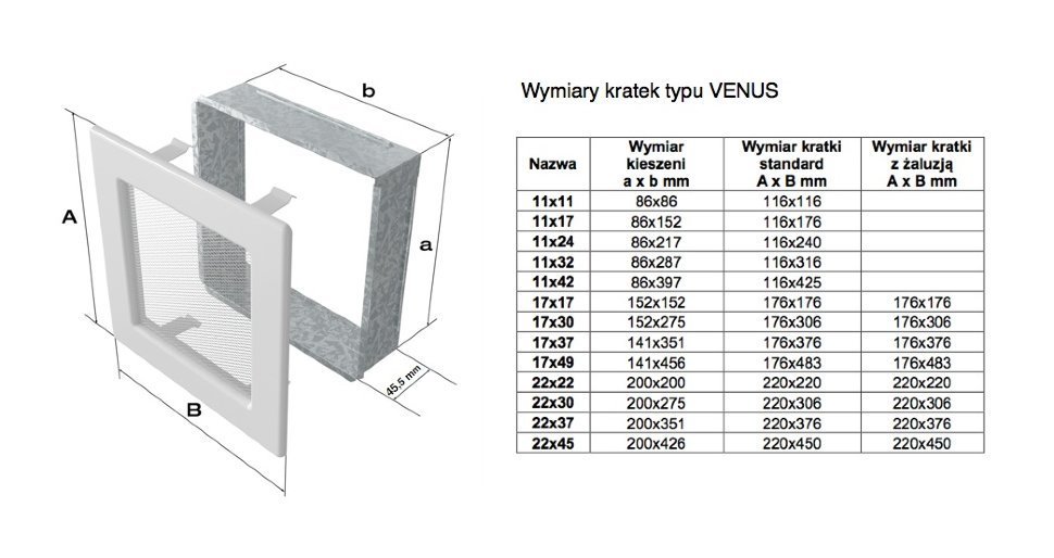 Вентиляционная решетка для камина Kratki 22x45 Venus белая с жалюзи 22/45VBX фото #2