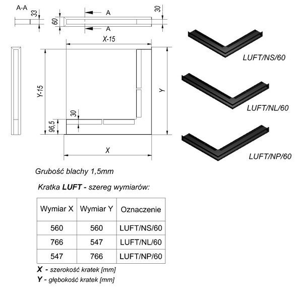 Вентиляционная решетка для камина Kratki Люфт угловая стандарт черная 60 LUFT/NS/60/45S/C фото #2