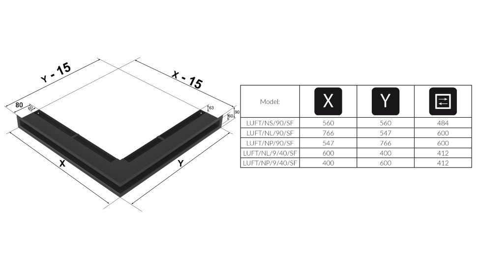Вентиляционная решетка для камина Kratki Люфт угловая левая графит 90 LUFT/NL/90/45S/G фото #5