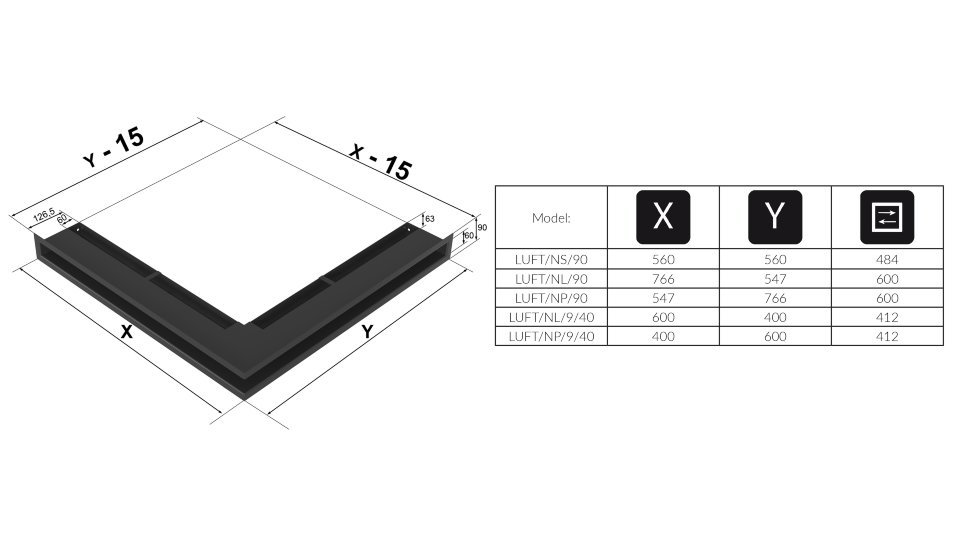 Вентиляционная решетка для камина Kratki Люфт угловая левая черная 90 LUFT/NL/90/45S/C фото #4