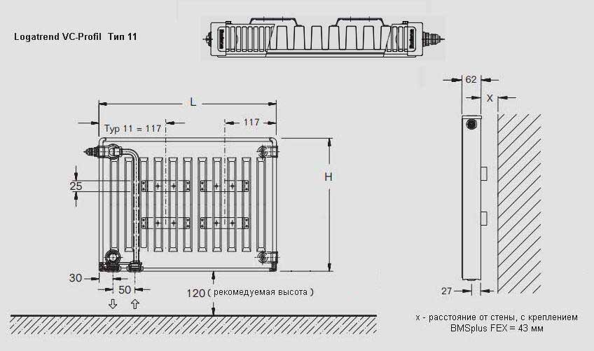 Стальной панельный радиатор Тип 11 Buderus Радиатор VK-Profil 11/300/400, re (48) (B) фото #3