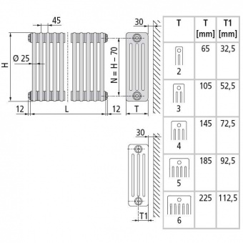 Стальной трубчатый радиатор 3-колончатый Arbonia 3057/28 N12 3/4 RAL 9016 фото #4