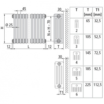 Стальной трубчатый радиатор 2-колончатый Arbonia 2030/10 N12 3/4 RAL 9016 фото #4