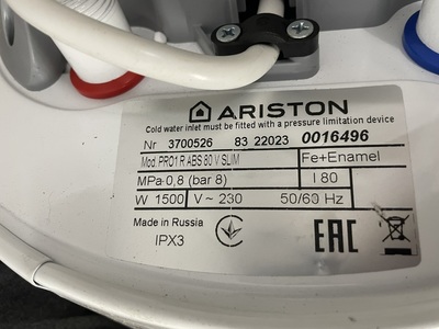 Уцененный электрический накопительный водонагреватель Ariston PRO1 R ABS 80 V SLIM уцененный #5521 фото #5