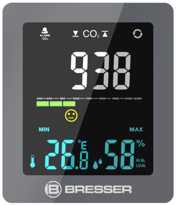 Барометр Bresser Air Quality Smile с датчиком CO2, серый фото #2