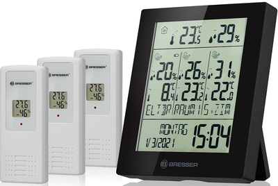 Цифровая метеостанция с радиодатчиком Bresser Temeo Hygro Quadro Prestige с тремя датчиками, черная (78584)