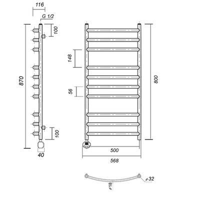 Электрический полотенцесушитель Domoterm Калипсо П10 500x800 EL золото фото #4