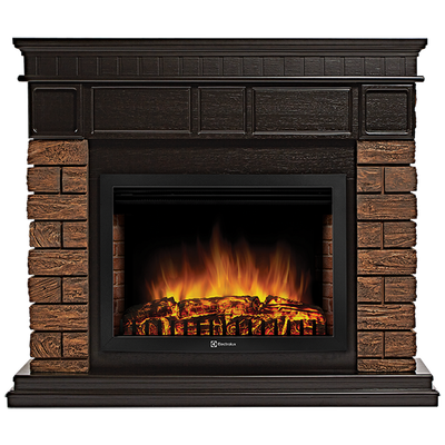 Электрокамин с широким очагом 2D Electrolux EFP/P-2720RLS с порталом Firelight Bricks WOOD 25 камень темный, шпон венге