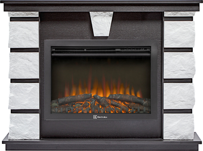 Электрокамин с широким очагом 2D Electrolux EFP/P-2520LS N с порталом Firelight Excalibur 25 камень белый, шпон венге