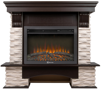 Электрокамин с широким очагом 2D Electrolux EFP/P-2520LS N с порталом Firelight Pietra Nuovo 25 камень сланец белый, шпон темный дуб