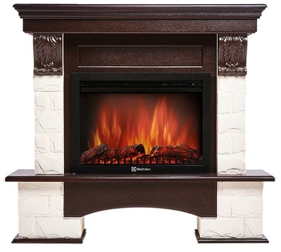 Электрокамин с широким очагом 2D Electrolux EFP/P-2520LS с порталом Firelight Forte 25S камень белый, темный дуб