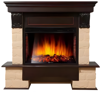 Электрокамин с широким очагом 2D Electrolux EFP/P-2520LS с порталом Firelight Forte 25S камень бежевый, темный дуб