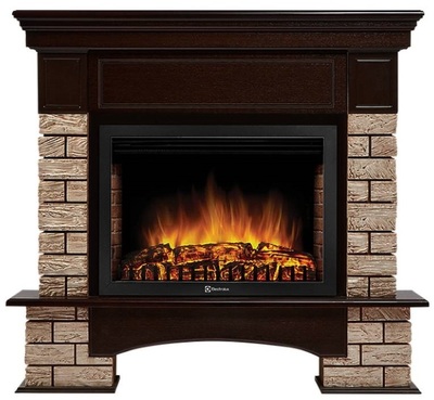 Электрокамин с широким очагом 2D Electrolux EFP/P-2520LS с порталом Firelight Forte Wood 25 камень коричневый, шпон темный дуб