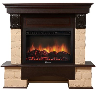 Электрокамин с широким очагом 2D Electrolux EFP/P-2720RLS с порталом Firelight Forte 25S камень бежевый, темный дуб
