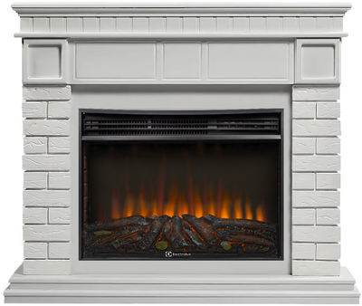 Электрокамин с широким очагом 2D Electrolux EFP/P-3020LS N с порталом Firelight Bricks 30 камень белый, белая эмаль