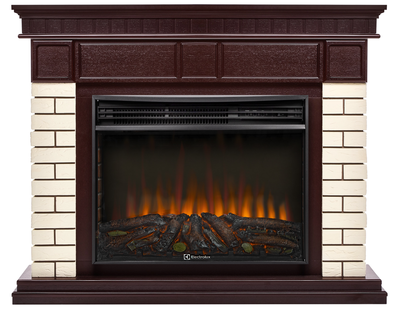 Электрокамин с широким очагом 2D Electrolux EFP/P-3020LS N с порталом Firelight Bricks 30 камень бежевый, шпон темный дуб
