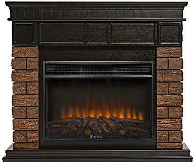 Электрокамин с широким очагом 2D Electrolux EFP/P-3020LS N с порталом Firelight Bricks Wood 30 камень темный, шпон венге
