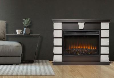Электрокамин с широким очагом 2D Electrolux EFP/P-3020LS N с порталом Firelight Excalibur 30 камень белый, шпон венге фото #7