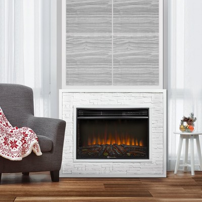 Электрокамин с широким очагом 2D Electrolux EFP/P-3020LS N с порталом Firelight Loft 30 камень белый, белая эмаль фото #7
