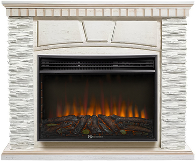 Электрокамин с широким очагом 2D Electrolux EFP/P-3020LS N с порталом Firelight Porto 30 камень белый, шпон беленый дуб